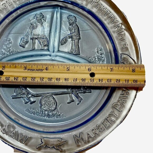 Vintage See-Saw Margery Daw Child's Divided Plate Dish Glass Blue Teal - Picture 8 of 8